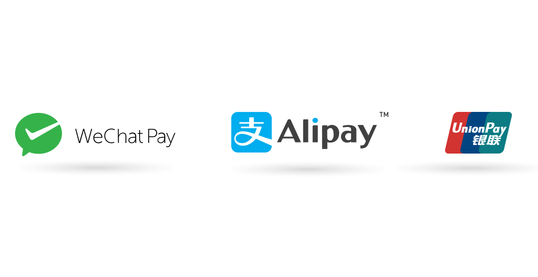 WeChat Pay, AliPay, UnionPay