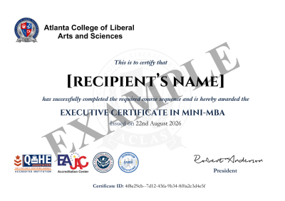 Sample ACLAS non-degree certificate of completion for a professional certificate program